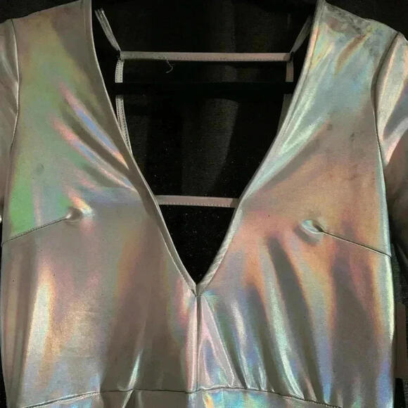 🤑5 for $25 
Eye-Catching Holographic Dress with Deep V-Neck - Picture 5 of 9